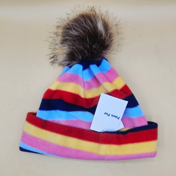 Old Navy Striped Gloves & Beanie with Faux Fur Top - Picture 4 of 7